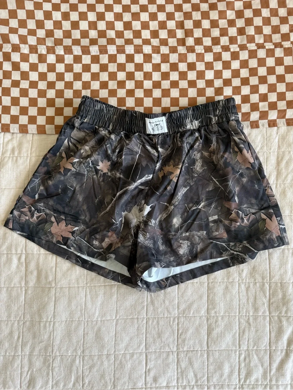 SHEIN Brown and Black Camo Leaf Athletic Shorts
